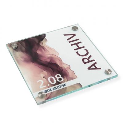 Tuerschild VITRUM B , Glasschild fuer Buero 180 180 mm
